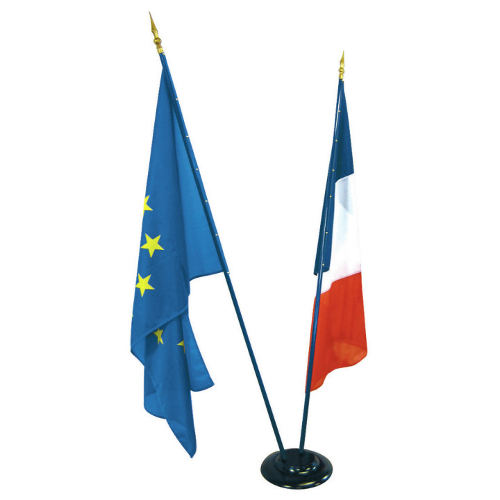 Lot pavoisement : 2 drapeaux France + 1 drapeau U.E. + socle
