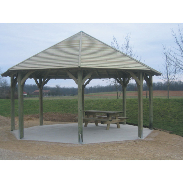 Kiosque rond toiture en Clin