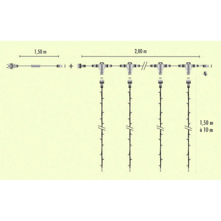 Rideau fixe 12 descentes en LED caoutchouc blanc