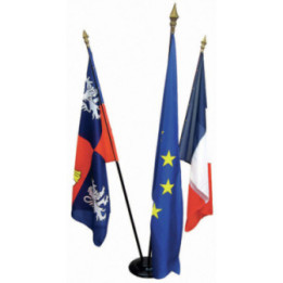 Lot pavoisement : 2 drapeaux France + 1 drapeau U.E. + socle